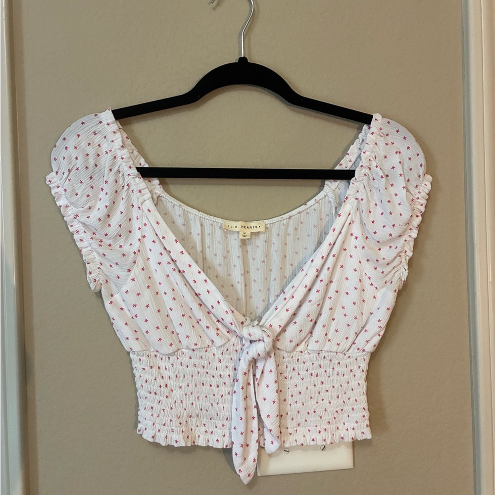 LA HEARTS White and Red Floral Women's Blouse